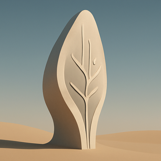 Desert monument carved with a leaf