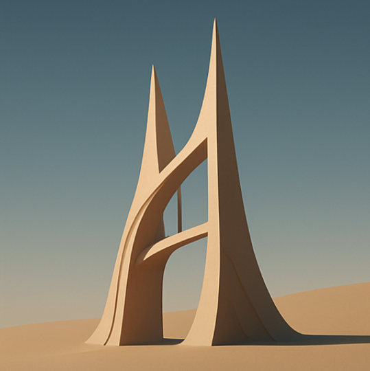 Twin desert spires leaning together